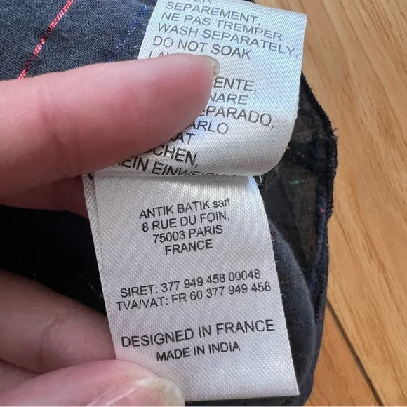 Antik Batik Womens Gelly Tee Dark Gray Lace Detail Rainbow Stripe Flowy Boho XS - Picture 2 of 9